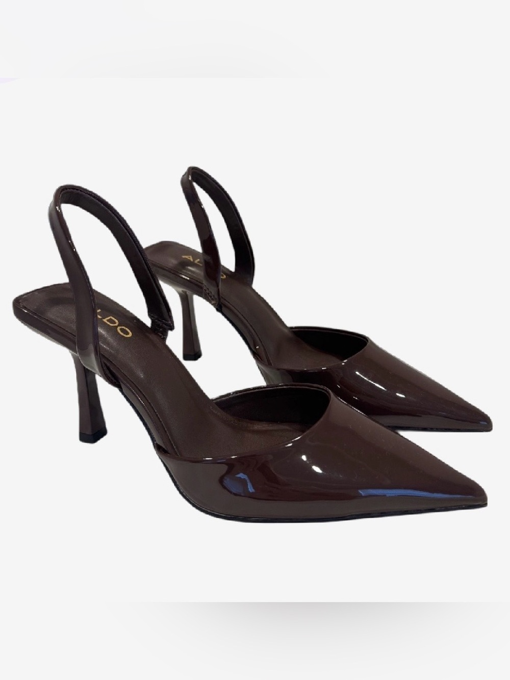 Brown Patent Leather Pointed-Toe Slingbacks (Size 6)